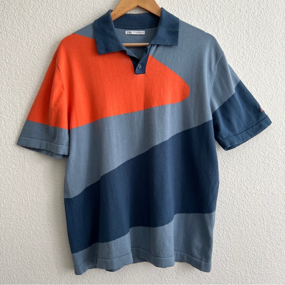 Zara orange and blue polo collard shirt